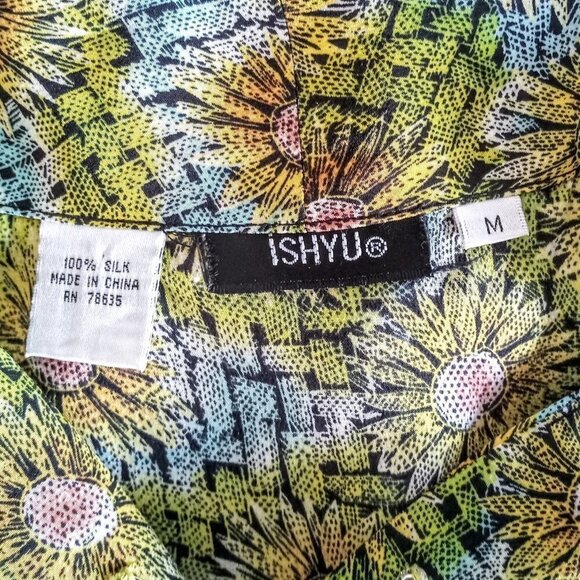 Ishyu Green Blue Yellow Pink Floral Silk Sleeveless Top - Picture 3 of 4